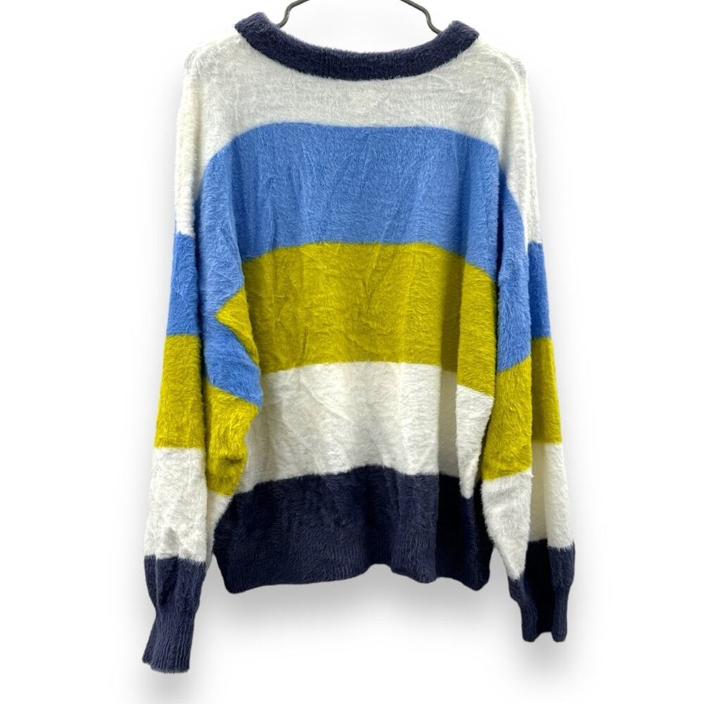 Aerie Flurry Soft Fuzzy Long Sleeve Striped Colorblock Pullover Sweater Sz L NEW - Picture 6 of 11